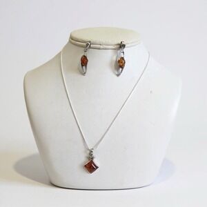 Vintage‎ BALTIC AMBER Necklace & Sterling Silver Dangle Earring Jewelry Set